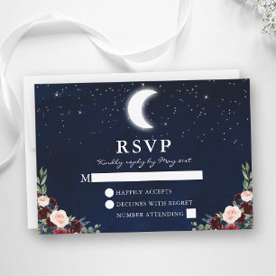 Cartons Réponse Céleste Mariage Blue Sky Moon Stars Floral