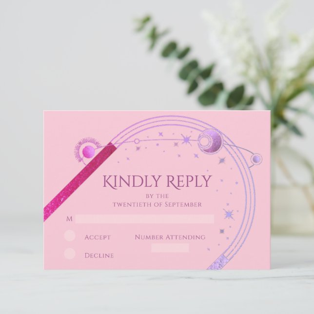 Cartons Réponse Céleste rose violet soleil Lune étoiles Mariage (Debout devant)