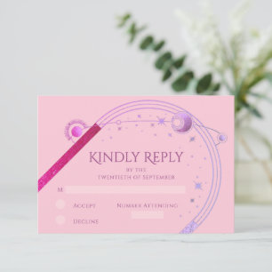 Cartons Réponse Céleste rose violet soleil Lune étoiles Mariage