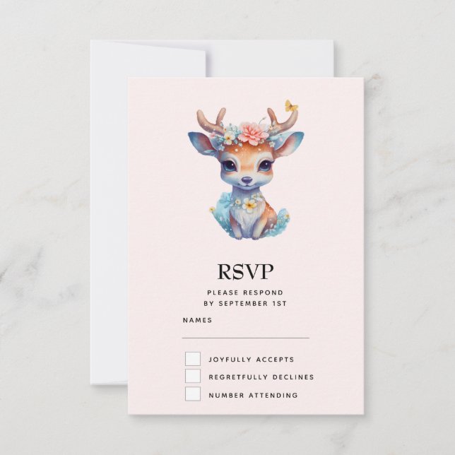 Cartons Réponse Cerf de Bébé mignon avec Antlers et Fleurs (Devant)