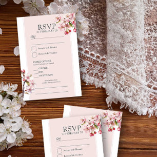 Cartons Réponse Cerisier Fleur rose Mariage Entree et