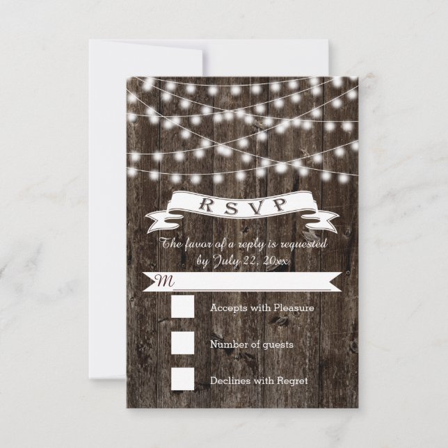 Cartons Réponse Chaîne de lumières sur bois et bannière mariage RS (Devant)