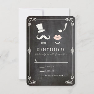 Cartons Réponse Chalkboard Mustache Et Lèvres Vintage Chic Mariage