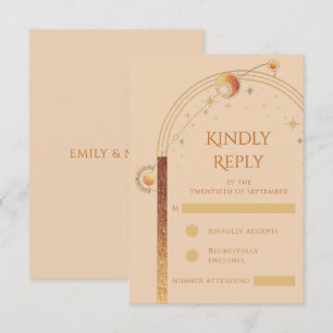 Cartons Réponse Champagne céleste Gold Sun Moon Stars Mariage