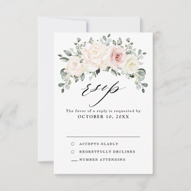 Cartons Réponse Champagne Ivory Blush rose Floral Mariage (Devant)