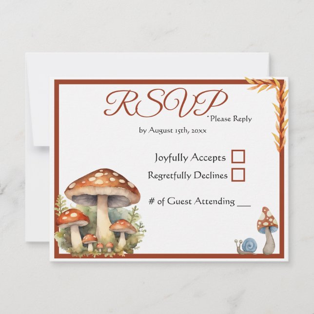 Cartons Réponse Champignons des bois Baby shower neutre selon le s (Devant)