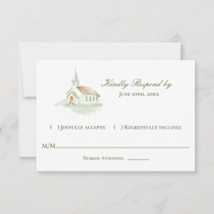 Cartons Réponse Chapelle élégante aquarelle de mariage