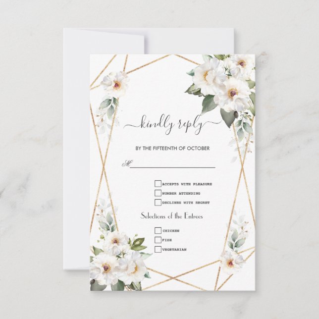 Cartons Réponse Charming Fleurs blanches Rose Mariage or (Devant)