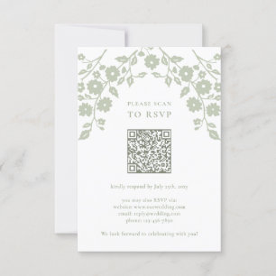 Cartons Réponse Charming Sage Green Folk Flowers QR Code