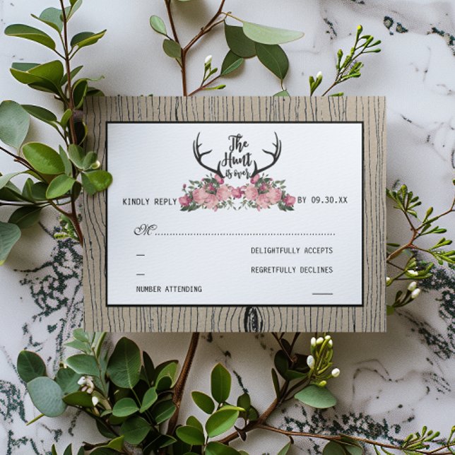 Cartons Réponse Chasse Rustique Floral en Bois d'Écorce est sur Ma (Créateur téléchargé)