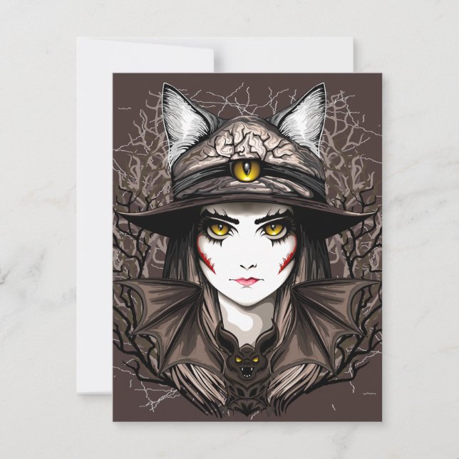 Cartons Réponse Chat de sorcière Halloween Déplaisant Portrait mig (Devant)