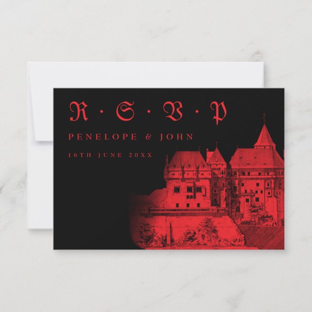 Cartons Réponse Château rouge gothique Noir Destination Mariage (Devant)