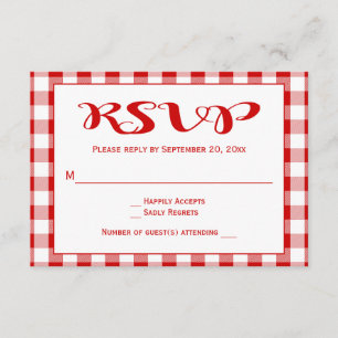 Cartons Réponse Chèques rouges Mariage RSVP, Parti En vichy Plaid