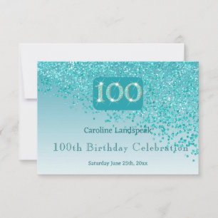 Cartons Réponse Chic 100 Anniversaire Turquoise Parties scintillan