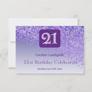Cartons Réponse Chic 21 Anniversaire Violet Parties scintillant RS