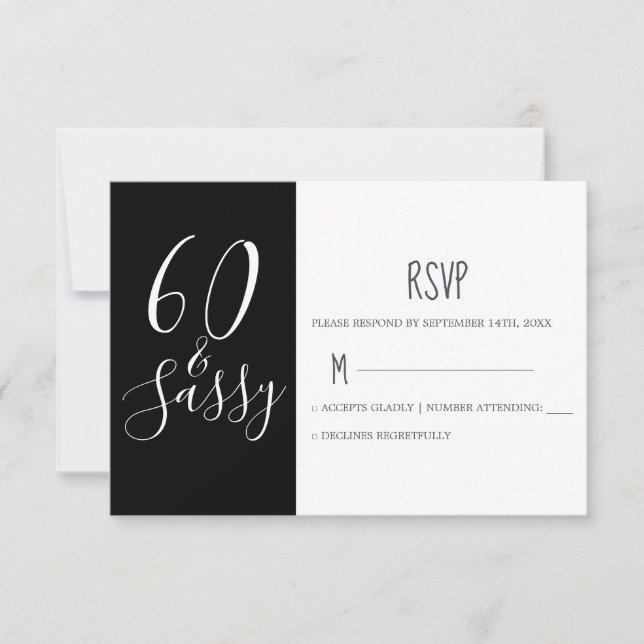 Cartons Réponse Chic 60 Sassy noir blanc 60e anniversaire (Devant)