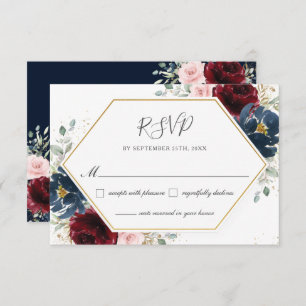 Cartons Réponse Chic Bourgogne Blush Blue Floral Mariage