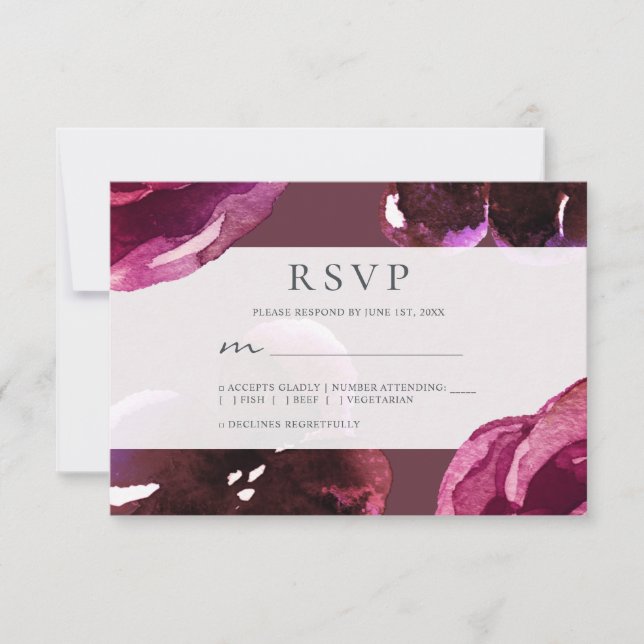 Cartons Réponse Chic Bourgogne Floral Mariage moderne (Devant)