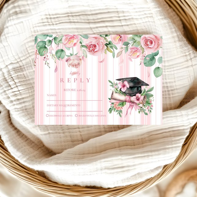 Cartons Réponse Chic Elegant Rose Floral Graduation (Créateur téléchargé)