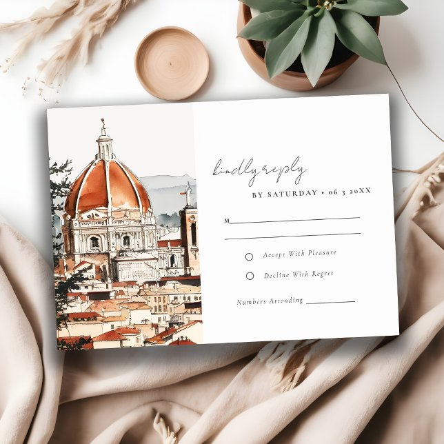 Cartons Réponse Chic Florence Cathédrale Italie Aquarelle Mariage (Créateur téléchargé)