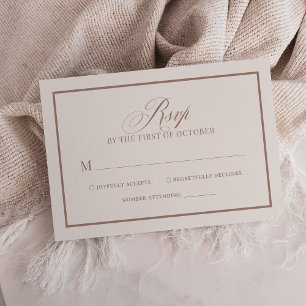 Cartons Réponse Chic ivoire et taupe bordure Luxe mariage neutre