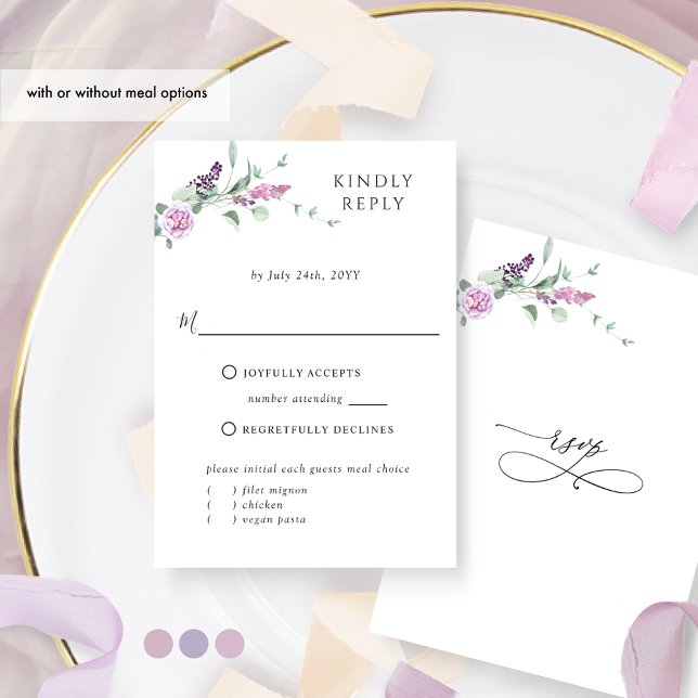 Cartons Réponse Chic Joyful Pastel Floral avec ou sans repas (Créateur téléchargé)