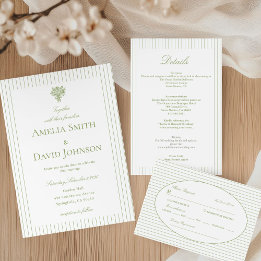 Cartons Réponse Chic Minimalist Stripe Green Wedding
