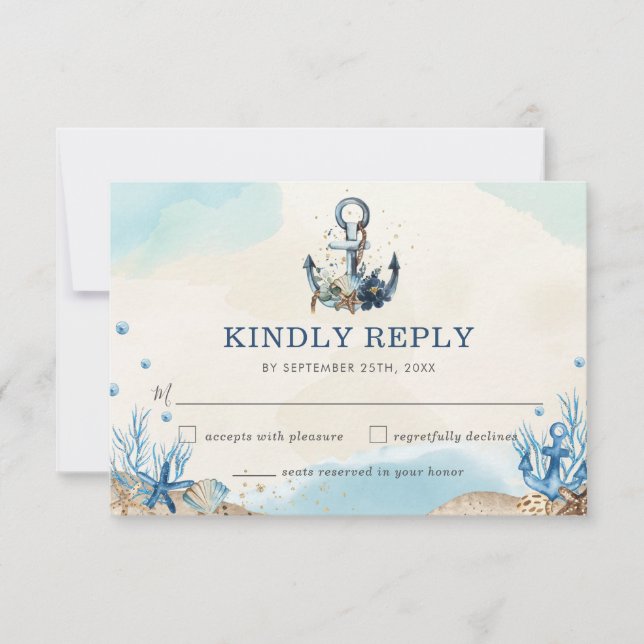 Cartons Réponse Chic Nautical Ancre Beach Mariage moderne (Devant)
