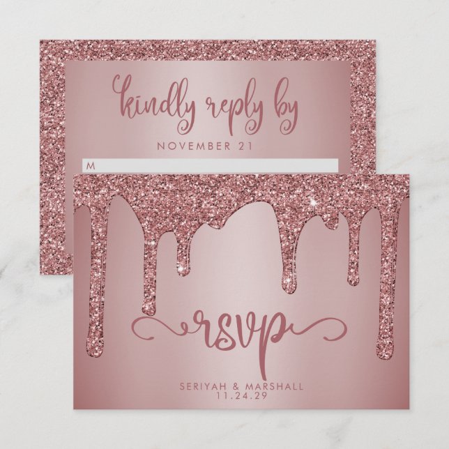 Cartons Réponse Chic Rose Gold Parties scintillant Sparkle Wedding (Devant / Derrière)