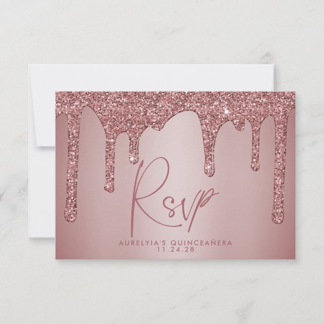 Cartons Réponse Chic Rose Parties scintillant or Sparkle Quinceañe (Devant)
