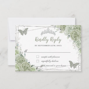 Cartons Réponse Chic Sage Vert Floral Argent XV 15 16 Quinceañera