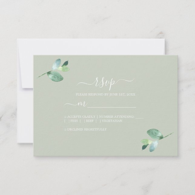 Cartons Réponse Chic Script Eucalyptus Foliage Mariage vert (Devant)