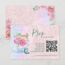 Chic vert et rose aquarelle Floral Qr Code