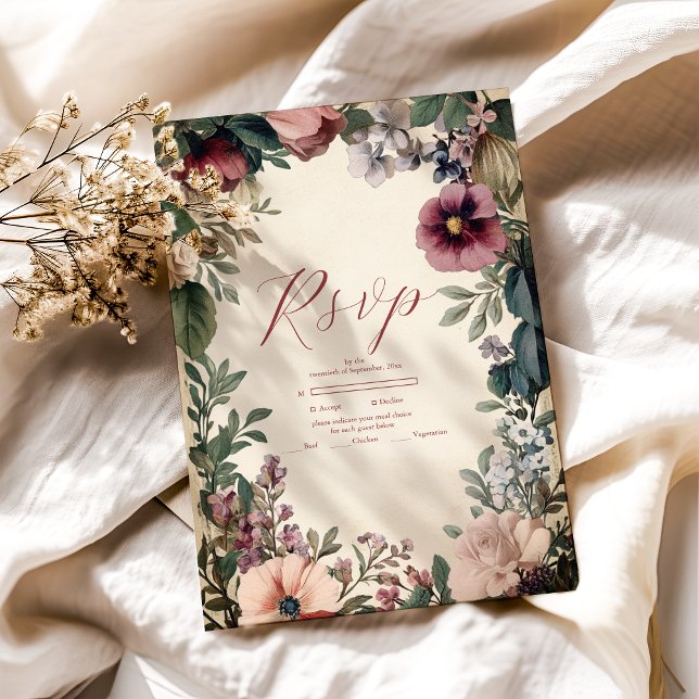 Cartons Réponse Chic victorien Royal Floral Mariage (Créateur téléchargé)