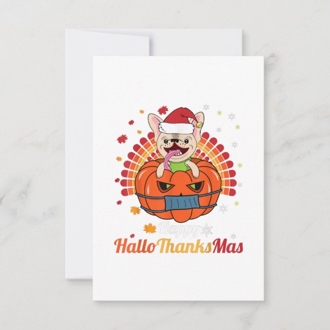 Cartons Réponse Chien de taureau Français Happy HalloThanksMas 202 (Devant)
