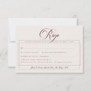 Cartons Réponse Choix de repas de mariage calligraphié en ivoire b