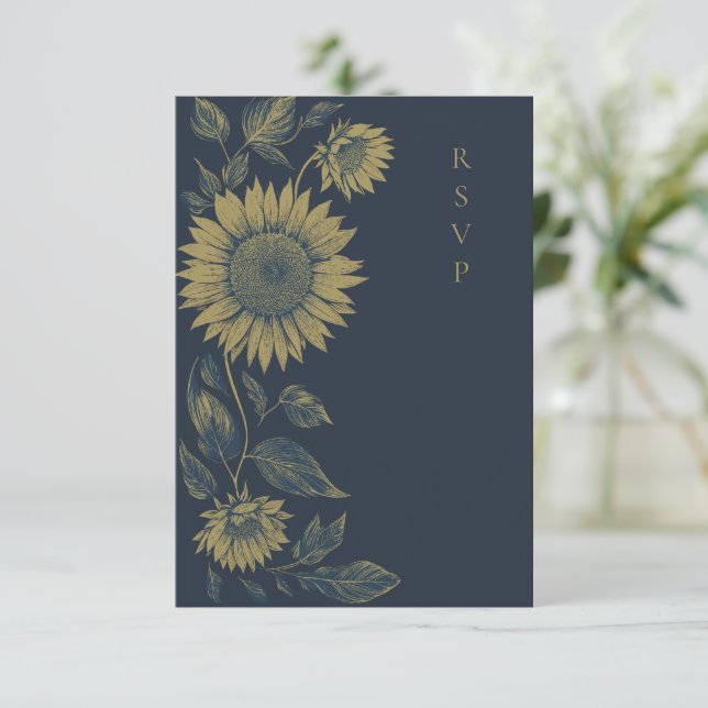 Cartons Réponse choix de repas mariage de tournesol marine élégant (Debout devant)