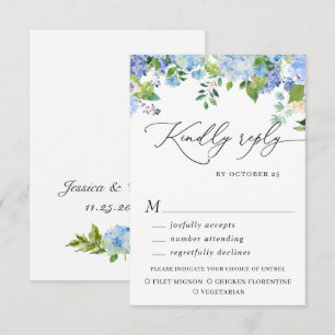 Cartons Réponse CHOIX DE REPAS Mariage Élégant aux Hortensias Bleu