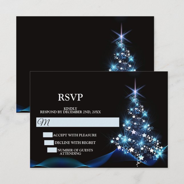 Cartons Réponse Christmas Party Blue Shiny Tree Black Elegant (Devant / Derrière)