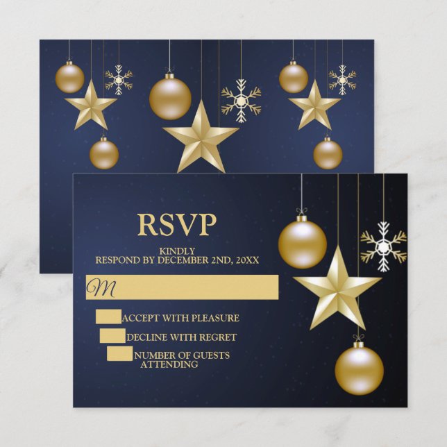 Cartons Réponse Christmas Party Golden Ornaments Navy Blue Elegant (Devant / Derrière)
