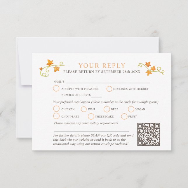 Cartons Réponse Chute amoureuse aquarelle citrouille code QR maria (Devant)