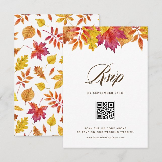 Cartons Réponse Chute du code QR Mariage de l'automne Feuille Garl (Devant / Derrière)