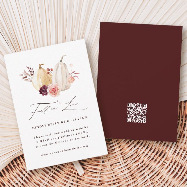 Cartons Réponse Chute en amour Citrouille Automne Mariage QR Code (Front & Back)