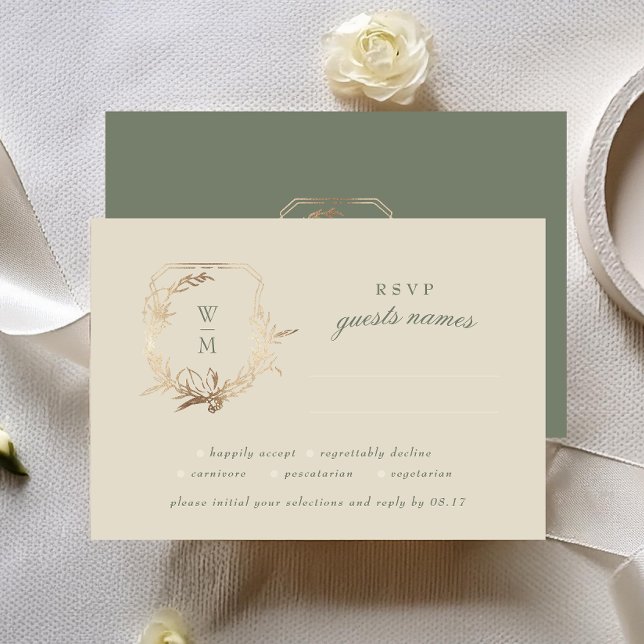 Cartons Réponse Cimetière classique et Mariage Monogram Gold Crest (Créateur téléchargé)