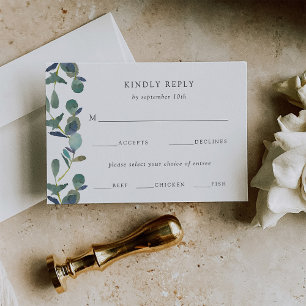 Cartons Réponse Cimier d'Eucalyptus Choix de repas Mariage aquar