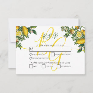Cartons Réponse Citron jaune rustique et feuillage Mariage de verd