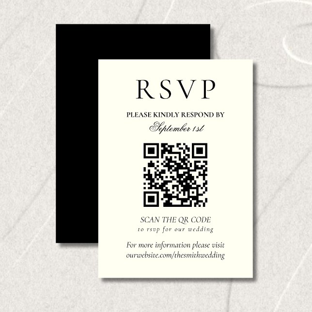 Cartons Réponse Classic Black and White Minimalist Wedding QR Code (Classic Black and White Minimalist Wedding QR Code RSVP Card)