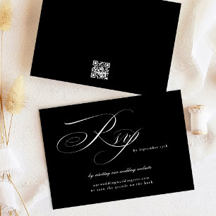 Cartons Réponse Classic Black Calligraphy Site Mariage QR CODE