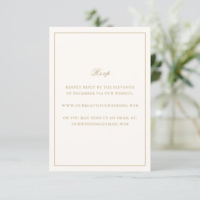 Cartons Réponse Classic Border Ivory and Gold Timeless Wedding (Debout devant)
