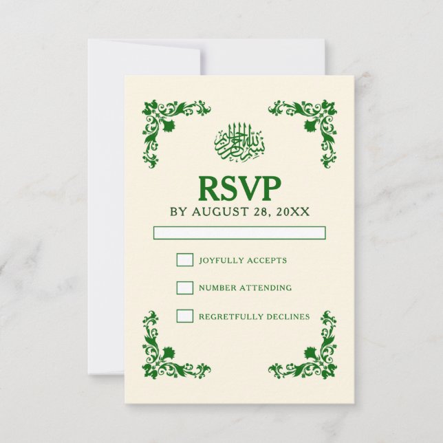 Cartons Réponse Classic Elegance Ivory & Emerald Floral Wedding (Devant)